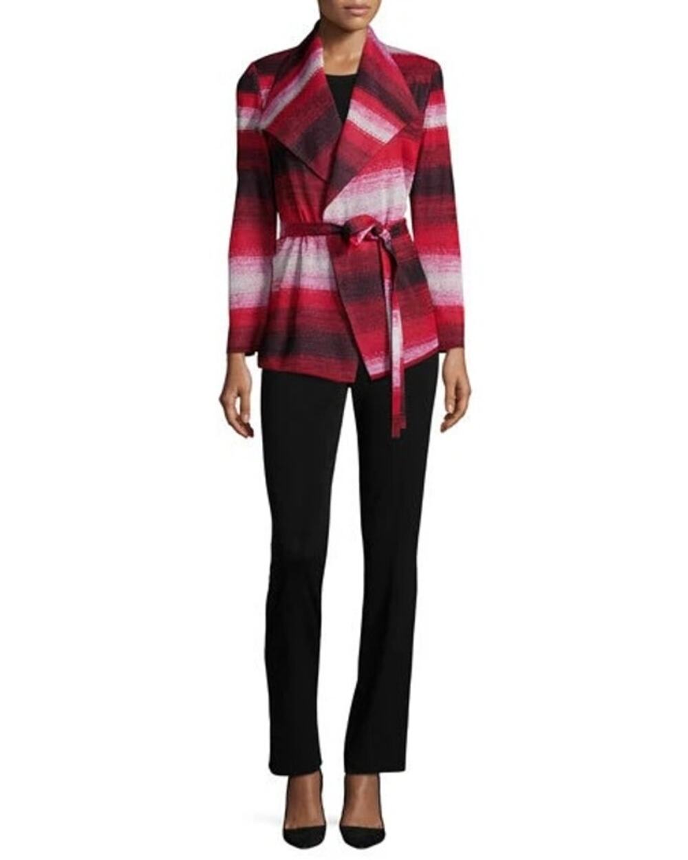 Misook Graphic Striped Belted Shawl Long Sleeve Jacket XL